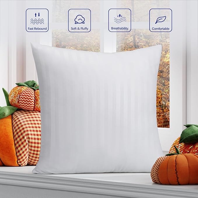 OKBA Set of 2 Throw Pillow Inserts, Hypoallergenic Soft & Firm Cushions with 100% Cotton Cover, 14x14 Pillows Filler for Side Sleepers, Sofa, Bed and Home Decor, Indoor Quality Hotel Pillows