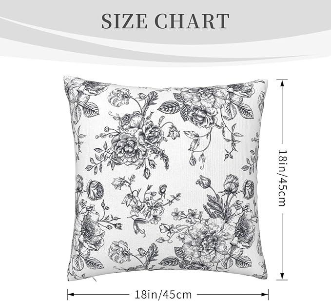 Dark Grey and White Floral Throw Pillow Covers 18x18 Set of 2, Vintage Flower Rustic Farmhouse Pillow Covers Outdoor Decorative Pillow Case for Couch Bed Sofa Cushion Home Decor