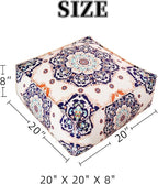 Unstuffed Pouf Cover Ottoman Footrest Bohemian Chenille Foot Stool Floor Bean Bag 20x20x8 Inches for Living Room Bedroom Home Decor (Blue, Square)
