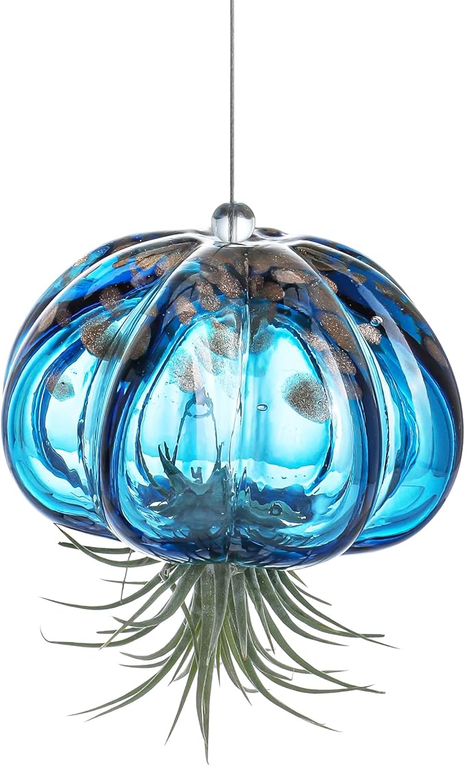 H&D HYALINE & DORA Blown Glass Jellyfish Hanging Air Planter, Cute Blue Jellyfish Air Plant Holder Gifts for Women Room Garden Wedding Party Decor (No Plants)