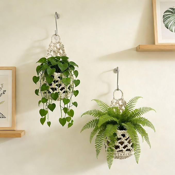 Macrame Plant Hanger Set of 2, Boho Wall Hanging Planter for Up to 6 Inch Pots - Handwoven Cotton Rope Wall Decor with S-Hooks for Indoor Plants in Living Room, Bedroom & Office