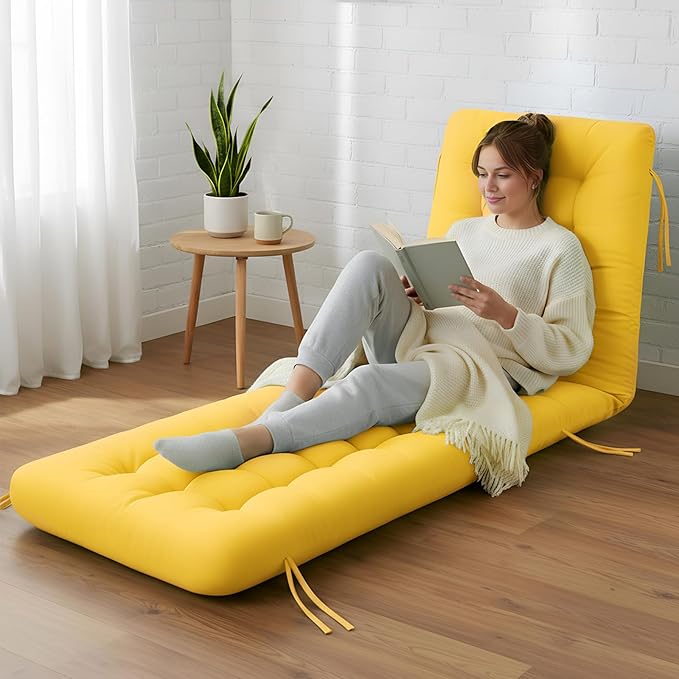 Long Floor Cushion Large Floor Cushion with Brushed Cotton 74.8 x 27.5 x 3.15 in Jumbo Lounger Pillow for Outdoor Indoor Bay Window Meditation Yoga Reading Sleeping(1 Pc,Yellow)