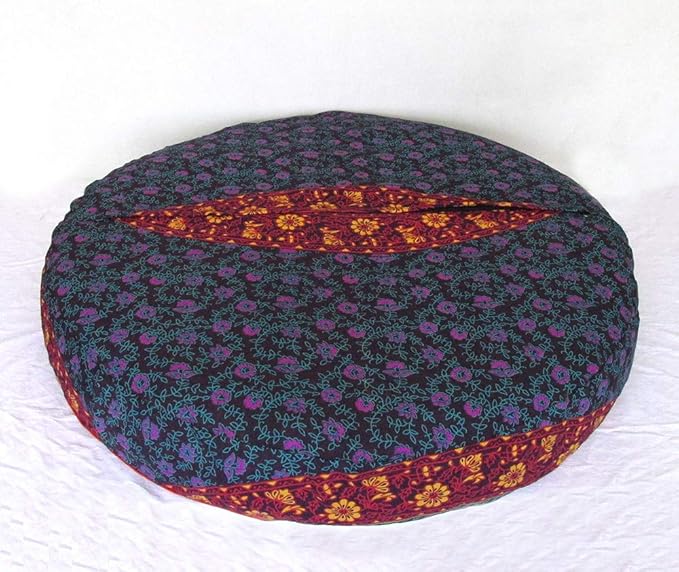 ICC Large Hippie Mandala Round Floor Pillow Cover Ottoman Pouf Cover Daybed Oversized Cotton Cushion Cover with Heavy Duty Zipper Seating Ottoman Poufs Dog-Pets Bed (Purple 6 kaam Flower, 35" Round)