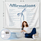 LIANGW Preppy Blue Bow Christian Tapestry, Bible Bow Aesthetic for Girls Bedroom for Dorm Room，Inspirational Christian Tapestries for Women, Faith - Based Blue Room Decor Aesthetic 50x60 inch