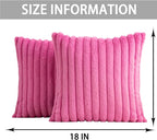 Pack of 2 Faux Fur Christmas Throw Pillow Covers 18x18 Inch, Soft Plush Striped Neutral Couch Pillow Cover, with Velvet Back Modern Home Decor for Sofa Living Room Couch Bed Hot Pink