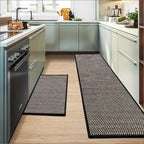 Artoid Mode Washable Non-Skid Kitchen Rugs and Mats Set of 2, Rubber Backing Home Decor Kitchen Mats for Floor Front of Sink Black - 17x29 and 17x60 Inch