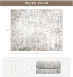 Washable Rugs 8x10 Area Rugs for Living Room,Modern Abstract Rugs for Bedroom,Large Carpets,Ultra Soft Faux Wool Retro Dining Room Rug,Non Slip&Non-Shedding Low Pile Print Rug- Beige Grey