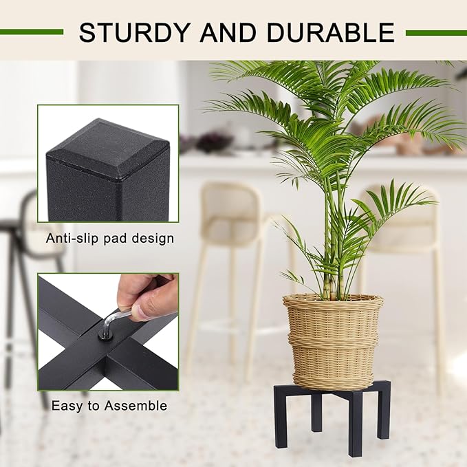 Plant Stand Indoor Outdoor, Heavy Duty Metal Plant Pot Holder, Mid Century Modern Planter Stands, Floor Flower Pot Holder, Fit 5-15 Inches Pots (Black, Fit 5-15 inch pots)