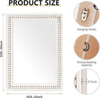 H HOMEWINS Rustic Wooden Mirror,22x30 Inch Farmhouse Boho Bathroom Rectangle Nursery White Beads Decor Wall-Mounted Mirror for Bedroom, Living Room,Vanity,Entryway,Over Sink
