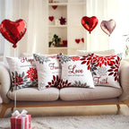 Tatuo 4 Pcs Flower Pillow Covers Square Spring Pillow Cushion Cases 18 x 18 Inch Family Faith Hope Love Words Decorative Summer Winter Cushion Case for Bed Couch Sofa Living Room(Red Series)