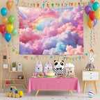 LB Pink Cloud Tapestry Pastel Cloud with Rainbow Sky on Colorful Background Tapestry Wall Hanging Aesthetic Nature Wall Decor for Bedroom Living Room Dorm 59Wx51L Inches
