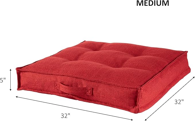 Square Tufted Floor Pillow with Removable Cover, Scarlet, Medium (32")