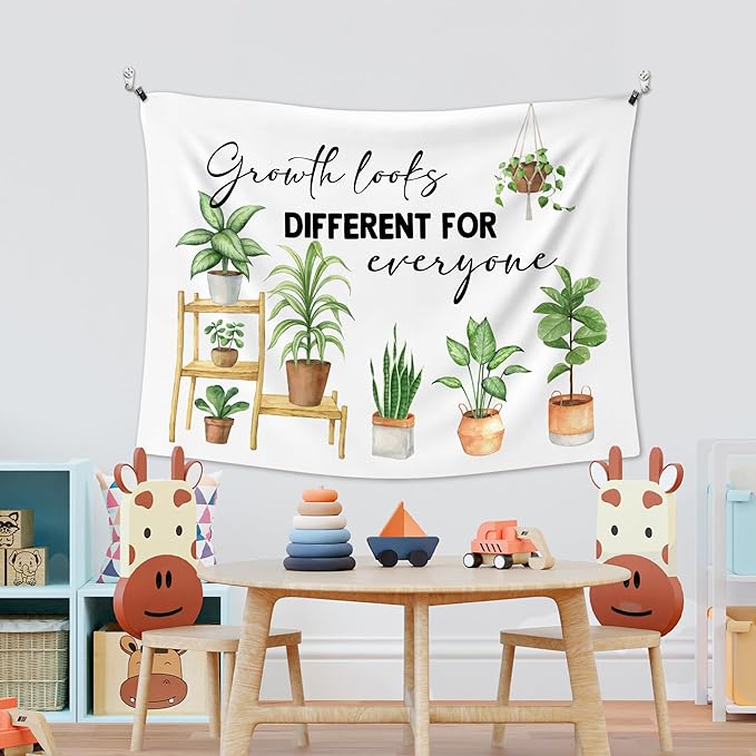 XLDLIOO Mental Health Wall Tapestry, Growth Looks Different for Everyone Motivational Wall Tapestry Hanging for Classroom, Inspirational Tapestries Decor Art for Therapy Counselor Office 40x30in