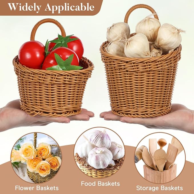 Zerodeko Hanging Woven Storage Basket for Kitchen Wall Decorative Organizer for Onion Ginger Garlic Space-Saving Rattan Basket 6.88X6.10X5.11In