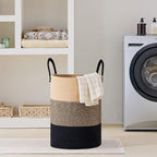 VIPOSCO Large Laundry Hamper, Tall Woven Rope Storage Basket for Blanket, Toys, Dirty Clothes in Living Room, Bathroom, Bedroom - 72L Brown & Black