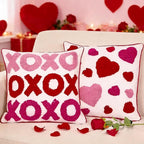 Valentine's Day Throw Pillow Covers 18x18 Inch Set of 2 Red Pink Heart Love Couples Decorations Embroidery Cushion Case for Anniversary Wedding Gift Lover Bedroom Sofa Couch Holiday Home Decor