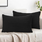 Simmore Decorative Spring Throw Pillow Covers 12x20 Set of 2, Soft Natural Plush Flannel Double-Sided Fluffy Lumbar Pillow Covers for Couch Sofa Living Room, Black