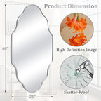 Scalloped Mirror for Bathroom - 26"x46" Silver Bathroom Mirror with Aviation Aluminum Alloy Frame & Shatter-Proof Glass for Living Room Bedroom Entryway, Brushed Silver Frame(x1)