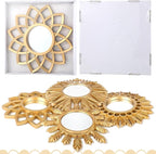 Dandat Set of 4 Gold Mirrors for Wall Decor Small Circle Flowers Mirrors Decorative Silvery Hanging Wall Art Flowers Mirror for Home Living Dinning Room Bedroom Bathroom Boho Art Gifts(Gold)
