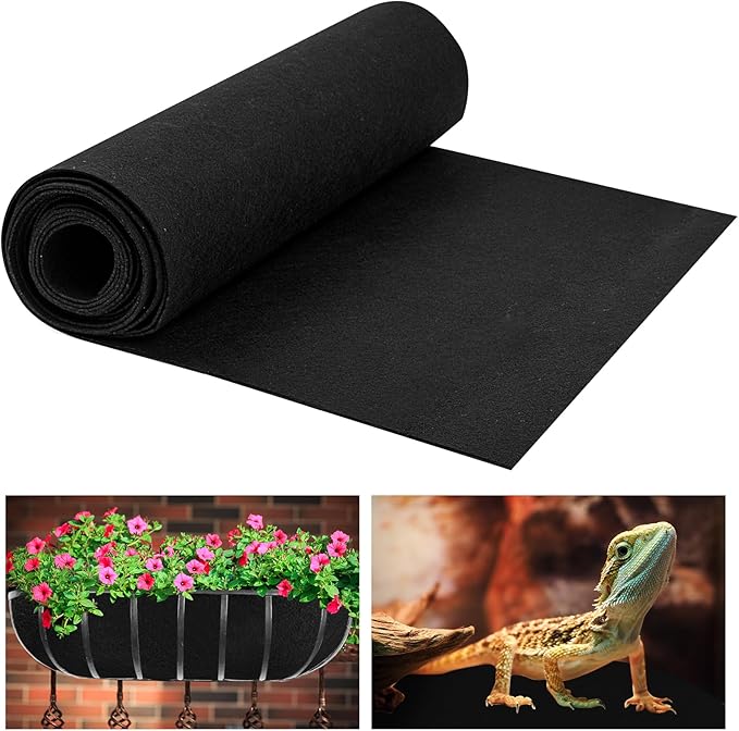 16 x 80 Inch Felt Planter Liner Roll Non-Woven Fabric Coconut Basket Liner Alternative Plant Liner Roll Black Coco Liners Roll Replacement Easy to Cut for Planter Hanging Flower Basket Window Box
