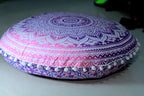 CRAFT KALA Round Mandala Boho Pillow Cover Meditation India Room Seating Poufs Cover for Living Room Yoga Room Home Décor Bedroom Balcony Garden Decoration Cotton Floor Cushion Cover (22", Pink Ombre)