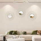 3 Pack Metal Mirrors for Wall Sunburst Wall Mirrors Home Décor Decorative Hanging Wall Art for Living Room Bedroom Entryway (Silver2, Flowers)