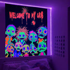 Horror Tapestry Blacklight Tapestry for Bedroom Zombie Crowd Around Tapestries UV Reactive Poster Glow in the Dark Walker Undead Ghoul Tapestries Wall Hanging Halloween Decor Scary Room Decor 90"x71"