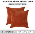 decorUhome Chenille Rust Throw Pillow Covers 20x20 Inch Set of 2, Decorative Soft Couch Pillow Covers Solid Dyed Accent Farmhouse Neutral Square Pillow Cases for Sofa