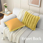 FUTEI Mustard Yellow Decorative Throw Pillow Covers 18x18 Inch Set of 2, Square Soft Faux Rabbit Fur Big Striped Cushion Cover,Home Decor for Couch Sofa Bed Living Room