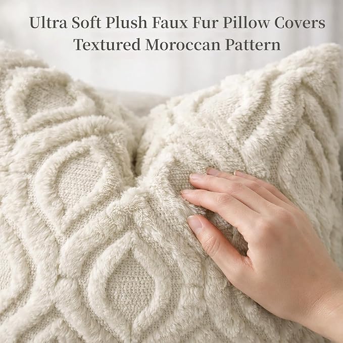 decorUhome Cozy Textured Throw Pillow Covers 16x16 Inch Set of 2, Soft Plush Faux Wool Beige Accent Couch Pillow Covers for Modern Farmhouse Sofa Bed Living Room