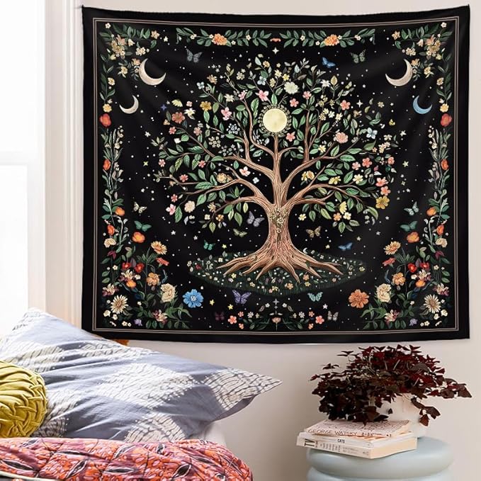 60" x 80" Large Tree of Life Tapestry Wall Hangings Botanical Floral Wall Tapestry for Bedroom Aesthetic Bohemian Tapestries for Living Room Decor Nature Flower Tapestries Fabric Wall Hanging
