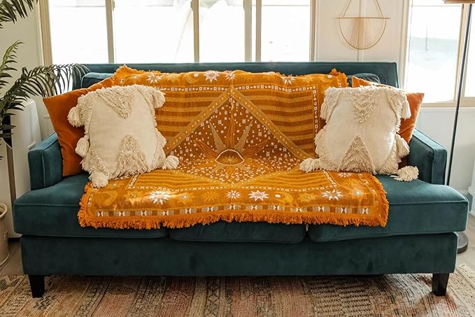 Boho Throw Blanket for Couch Sofa Bed, Decorative Throw Blanket with Tassels, 50"x60" Bohemian Woven Cover for Home Living Room Bedroom Indoor Outdoor Picnic