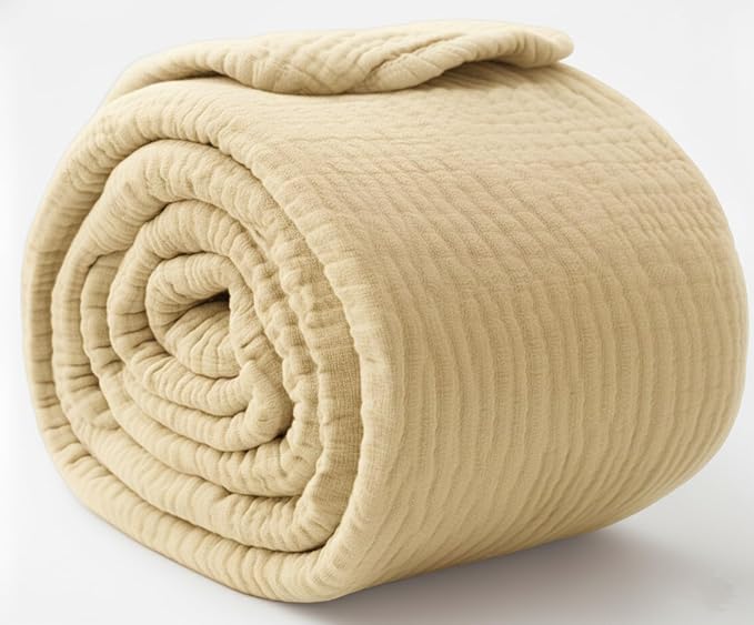 KyraHome Muslin Blankets for Adults Kids 60"x80",100% Organic Cotton Plant Dyed, Lightweight Breathable Gauze Cotton Throw Blanket for Couch, All Season (Shortbread/Creamy)