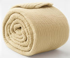 KyraHome 100% Organic Cotton Throw Blanket, 90"x90" Queen Muslin Blankets for Adults, Couch, Pre-Washed Breathable Lightweight Blanket, Coverlet, All Season (Shortbread/Creamy)