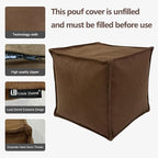 Louis Donné Storage-Friendly Unstuffed Pouf Ottoman Cover Microfiber Foot Rest for Living Room, Bedroom, Coffee Nook, Soft Durable Square Bean Bag Cushion Replacement (Brown, Only Cover)