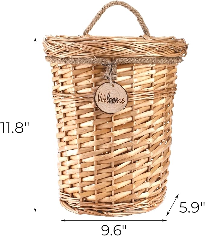 Hiceeden Wicker Hanging Wall Basket, Woven Front Door Flower Basket, Flat Hanging Storage Basket Wall Decor for Home, Garden, Pantry, Farmhouse
