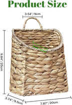 Boho Wall Hanging Basket, Water Hyacinth Woven Basket for Front Door, Flat Back Wall Mounted Entryway Organizer, Storage for Flowers, Plants, Farmhouse, Home Decor