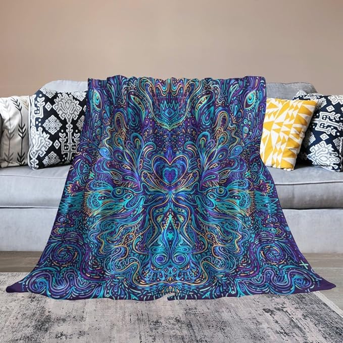 Hippie Bohemian Mandala Throw Blanket Indian Gypsy Abstract Flower Floral Texture Print Blanket for Sofa Bed Couch Chair Or Dorm 70"x80"