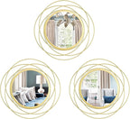 3 Set 9.5 Inch Gold Circle Mirrors Wall Decor Iron Frame Wire Mirror Metal Circular Mirror Home Decor Hanging Mirrors for Room/Bedroom/Bathroom/Entryway