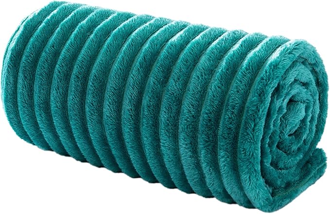 MIULEE Fleece Blanket, Durable Plush Fuzzy Extra Soft Warm Cozy Teal Blue Striped Flannel Throw Blanket for Couch Sofa Bed 30"x40", Turquoise