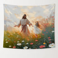 bitCNY Jesus Holding Girl’s Hand Tapestry 60x50 Inches – Christian Faith Tapestry, Inspirational Wall Art for Kids Room, Living Room Religious Decor