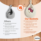 Hanging Fruit Baskets for Kitchen, 3 Pack Boho Cotton Rope Handwoven Vegetable Storage Wall Mounted Large Organizing Basket for Farmhouse Decor, Onion, Potato, Garlic and Plants (White)