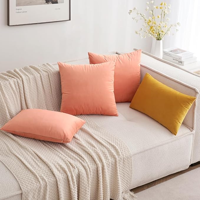 MIULEE Velvet Throw Pillow Covers 18x18 Inch, Pack of 2 - Coral Red, Soft Solid Decorative Pillow Covers Cushion Cases Modern Luxury Home Decor for Spring Couch Sofa Bedroom Livingroom