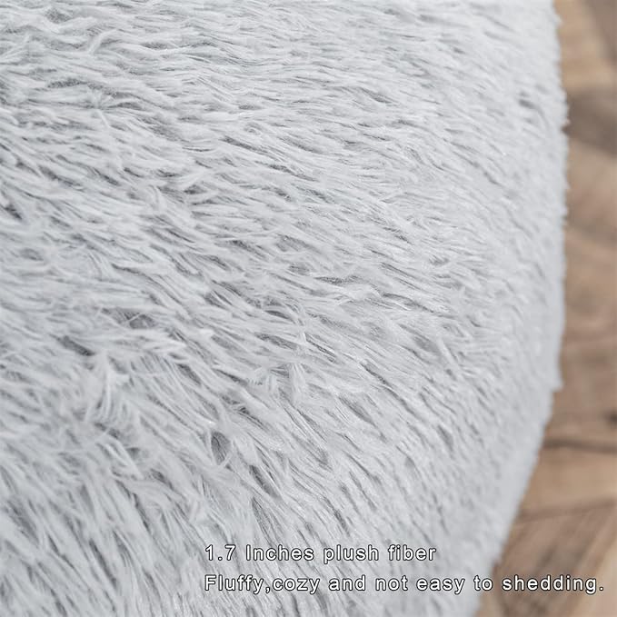Asuprui Fur Ottoman Stool Unstuffed Footstool Cover Floor Pouf Foot Rest No Filler 20x20x12 Inches Round Poof Seat Foldable Floor Chair Storage for Living Room Bedroom Misty Gray Pouf Cover