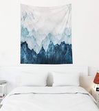 EMMTEEY Tapestry Wall Hanging for Women, Tapestries Décor Living Room Bedroom for Home Inhouse 50X60 Inches Blue Mountains Silhouette Fading in Distance Perspective Watercolor