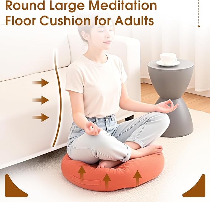 4Pcs Floor Pillows for Adults, 22x22x6 Inch Meditation Cushions, Large Round Sitting Cushion Living Room Memory Foam Pillow for Sitting (4, Orange, 22x22x6 Inch)