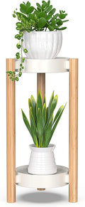 Wisuce Bamboo Plant Stands Indoor, 2 Tier Steel Tray Tall Corner Plant Stand Holder & Plant Display Rack for Outdoor Garden Indoor Home (2 Tier)