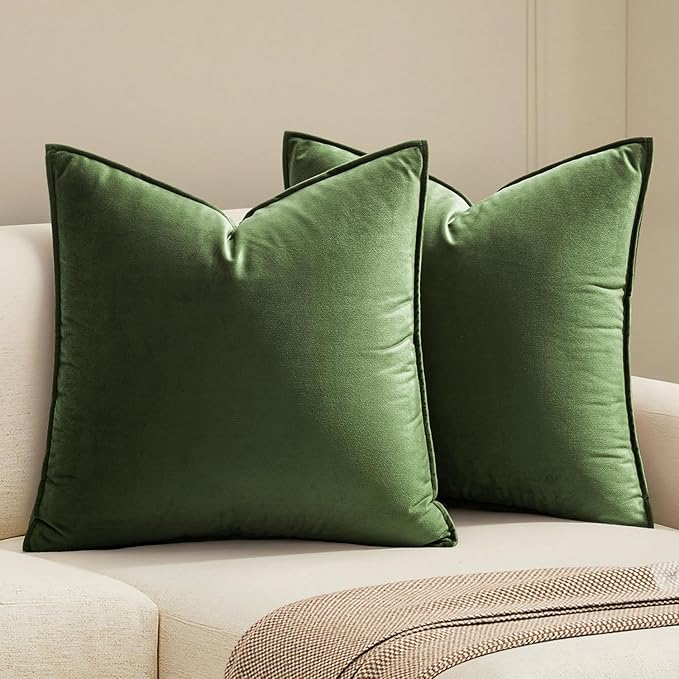 MIULEE Moss Green Velvet Throw Pillow Covers 16x16 Soft Decorative Solid Square Cushion Cases Pack of 2 Modern Luxury Home Decor for Couch, Sofa, Bedroom