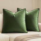 MIULEE Moss Green Velvet Throw Pillow Covers 24x24 Soft Decorative Solid Square Euro Sham Cushion Cases Pack of 2 Modern Luxury Home Decor for Couch, Sofa, Bedroom