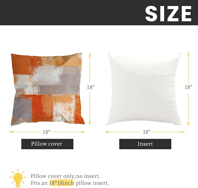COLORPAPA Orange Grey Throw Pillow Covers 18x18 Set of 4 Decorative Cushion Cover Beige Abstract Art Painting Pillowcase for Sofa Bedroom Living Room Décor